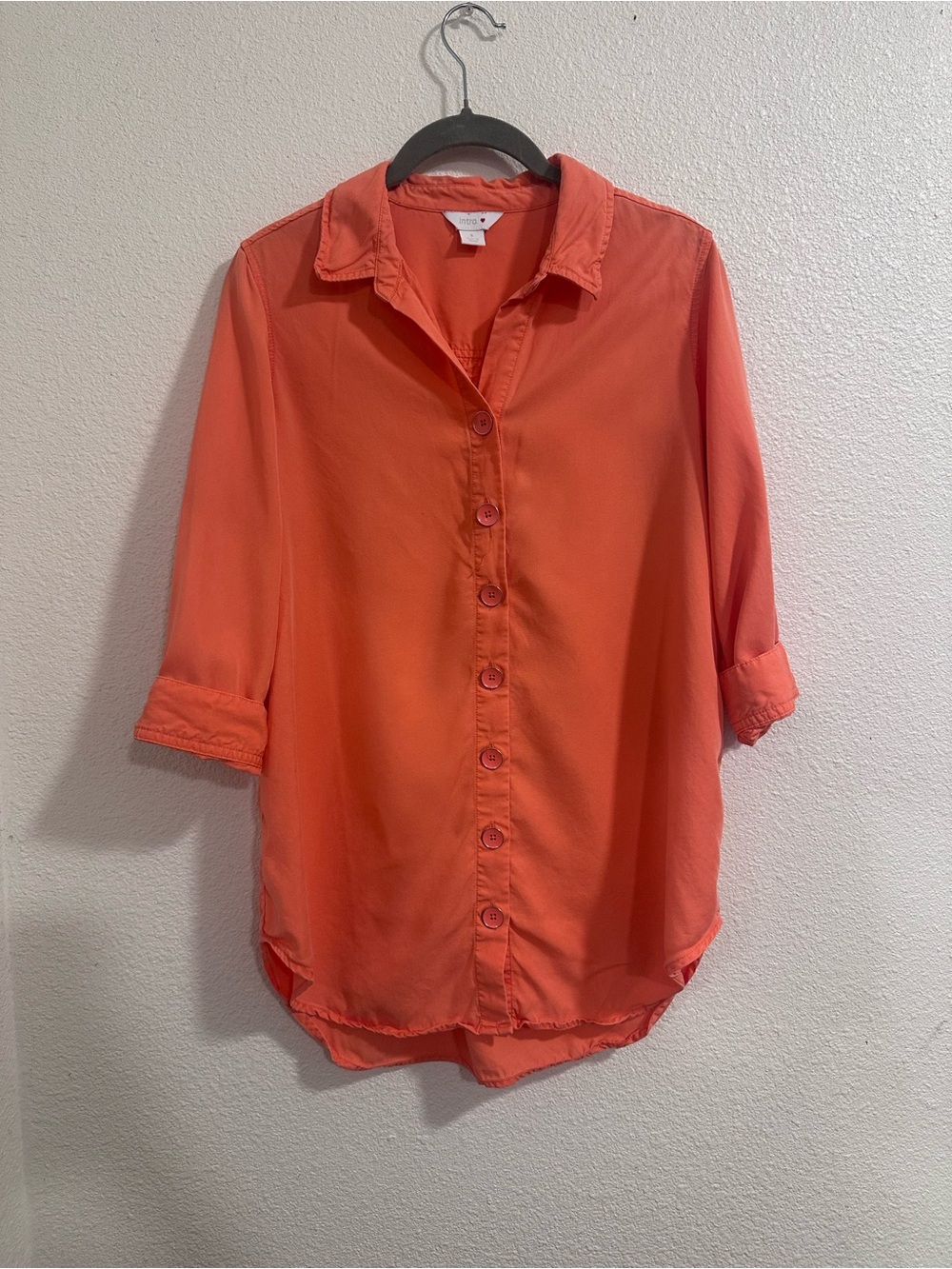 intro. Coral Orange Button-Front Women's Shirt